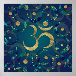 Geometrisk Om-symbolguld och marmor Poster