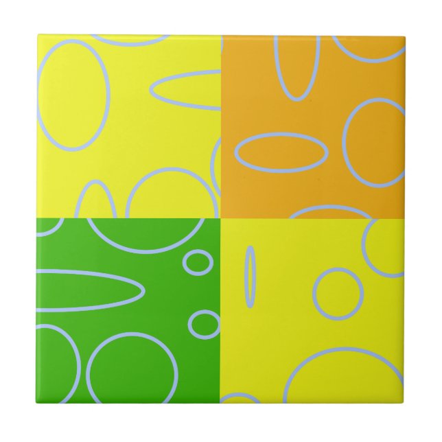 Geometrisk Orange för Grönt av roligtens Retro- me Kakelplatta (Framsidan)