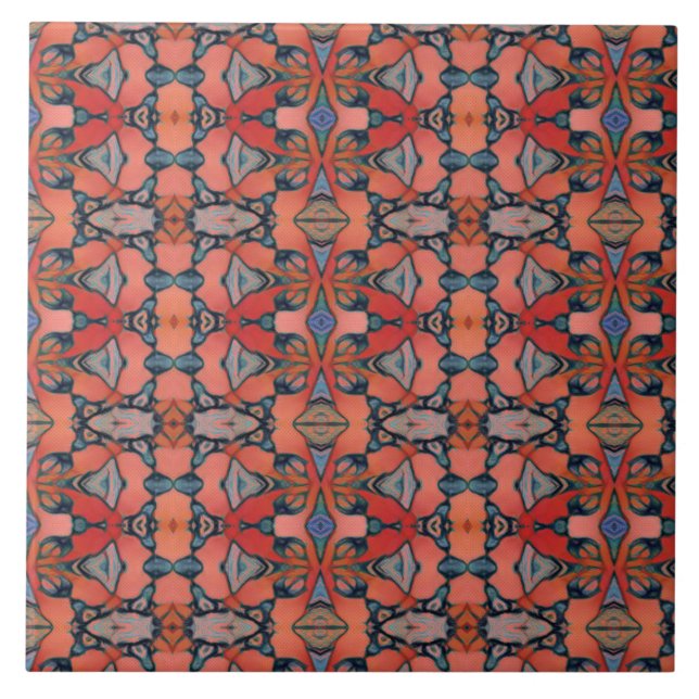 Geometrisk orange laxröd rosa  kakelplatta (Framsidan)