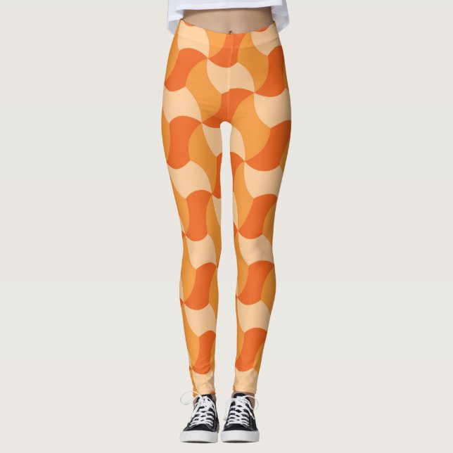 Geometrisk Orange Shades: Abstrakt Tile Leggings (Framsida)