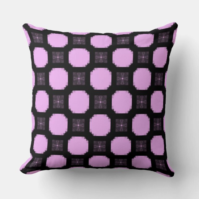 Geometrisk ornament på rosa och svart. kudde (Framsida)