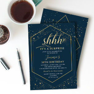 Geometrisk överraskningsfödelsedag i modern marin inbjudningar