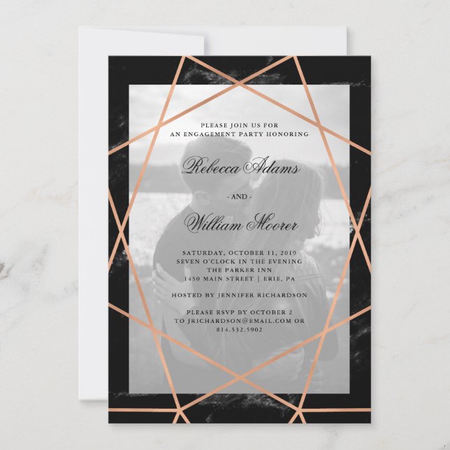 Geometrisk på svart marmor| Foto-Förlovningsfest Inbjudningar (Framsida)