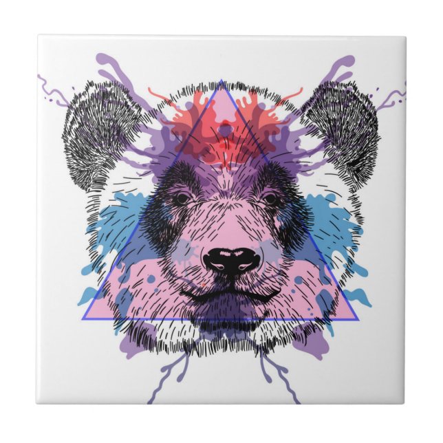 Geometrisk Pandabjörn Kakelplatta (Framsidan)