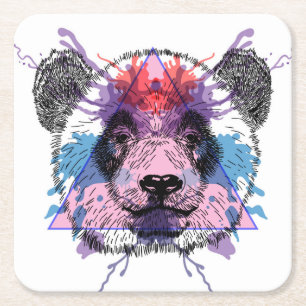 Geometrisk Pandabjörn Underlägg Papper Kvadrat