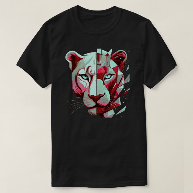 Geometrisk Panter Delad Ansikte | Modern Konst T Shirt (Design framsida)