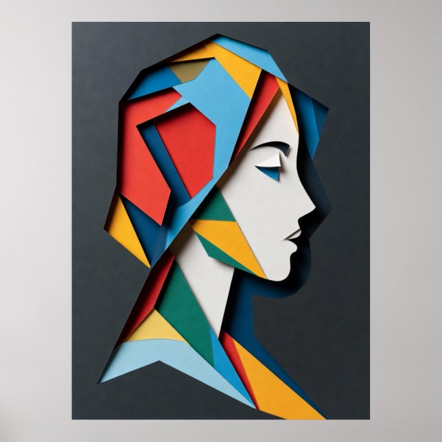 Geometrisk Pappersklippt Kvinna Profil Poster (Framsidan)