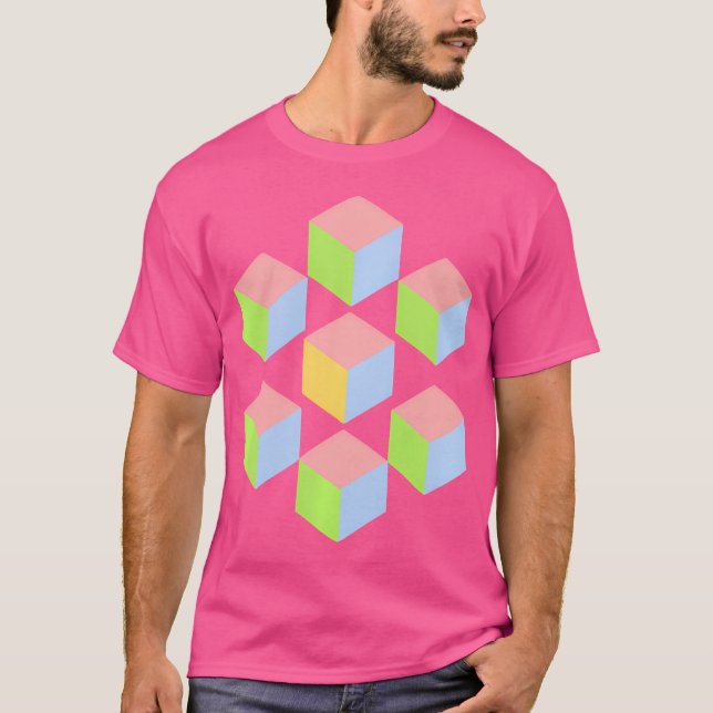 Geometrisk Pastell Isometrisk Optisk Illusionskub T Shirt (Framsida)
