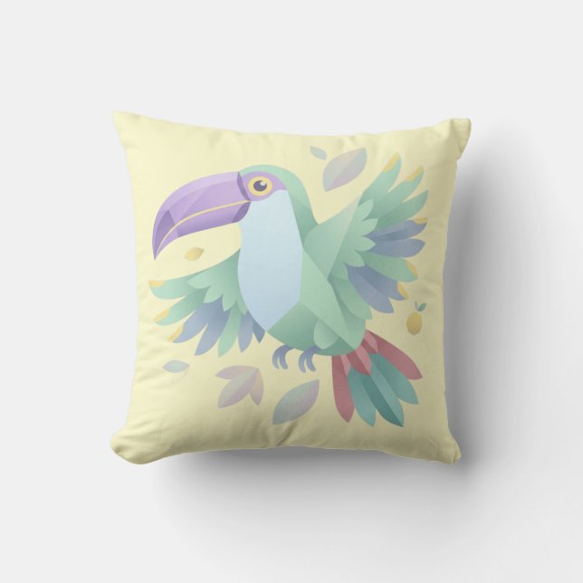 Geometrisk Pastell Tukan – Minimalistisk Tropisk F Kudde (Framsida)