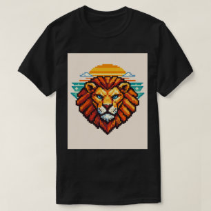 Geometrisk Pixel Lejon Retro T Shirt