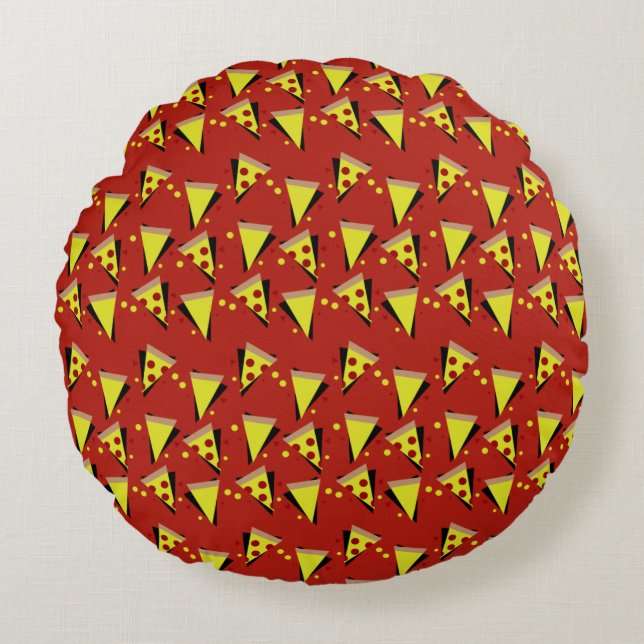 Geometrisk pizza pepperoni italiensk skiva rund kudde (Framsidan)
