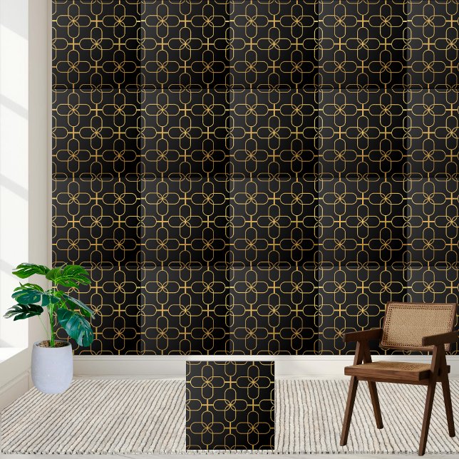 Geometrisk platta för svart och Guld Kakelplatta (Black and Gold Geometric Tile)
