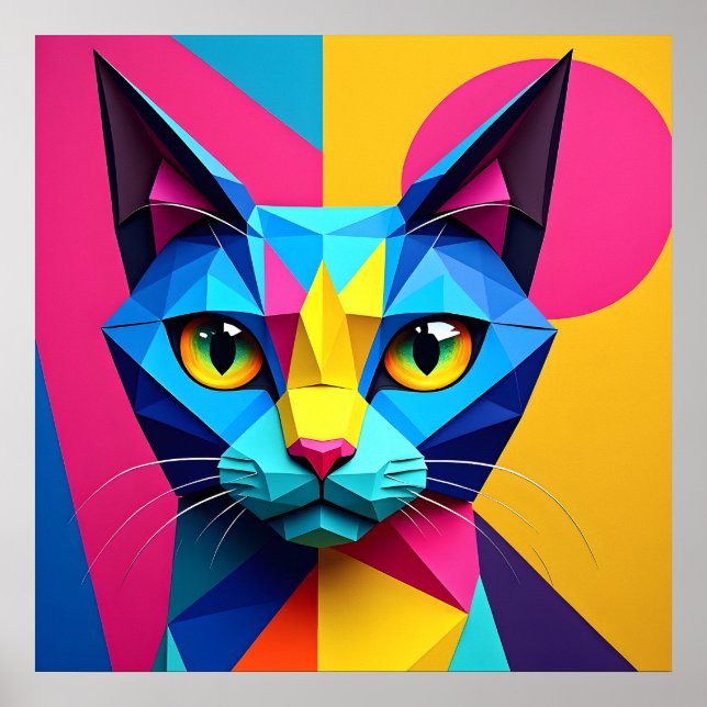 Geometrisk Pop Art Katt Poster (Framsidan)