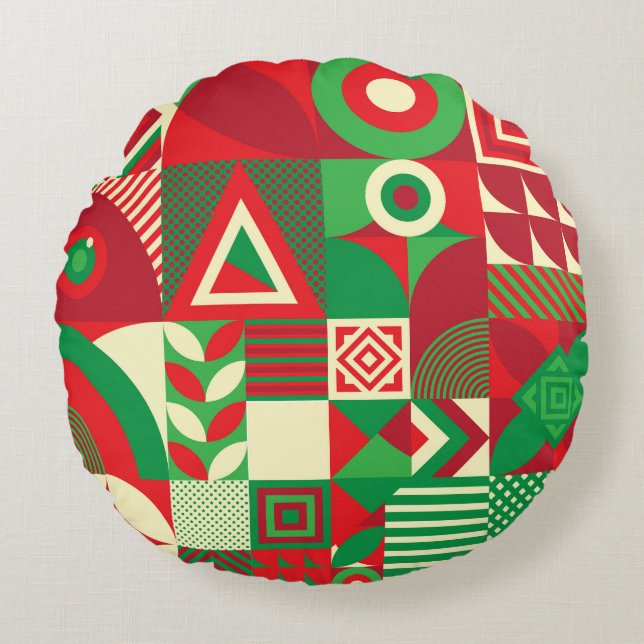 Geometrisk popup: Färgfyllda Abstrakter. Rund Kudde (Framsidan)