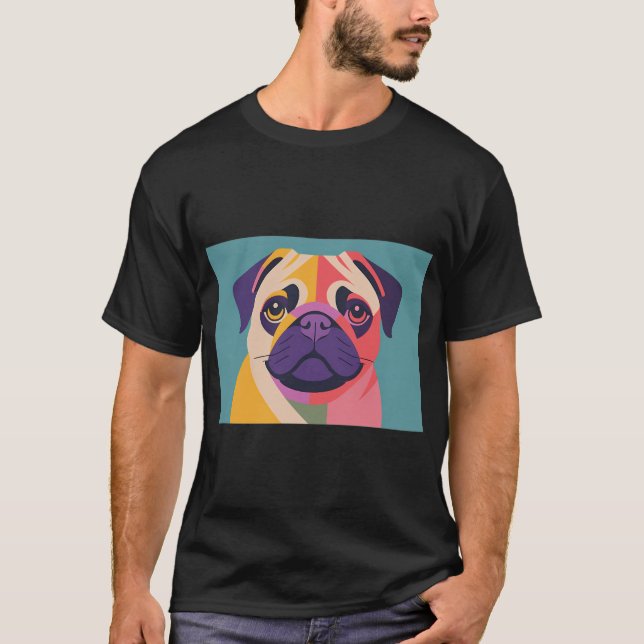 Geometrisk Pug Hund Porträtt T Shirt (Framsida)