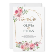 Geometrisk ram med blommor Bröllopsinbjudan mall