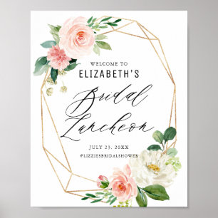 Geometrisk ram pink floral bröllopslunch poster
