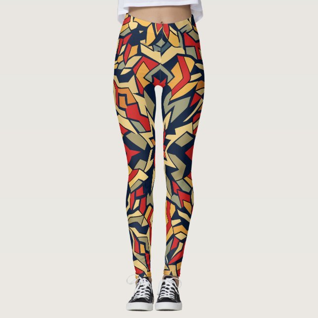 Geometrisk retro-design leggings (Framsida)