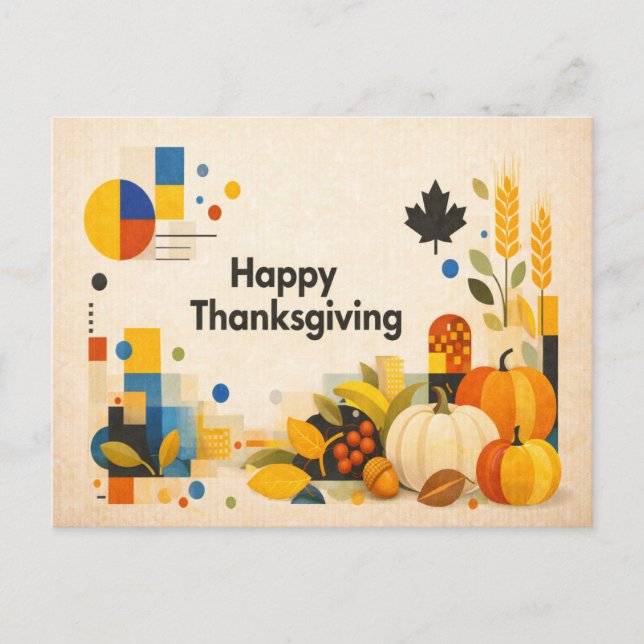 Geometrisk Retro Glad Thanksgiving Pumpa  Helg Vykort (Framsida)