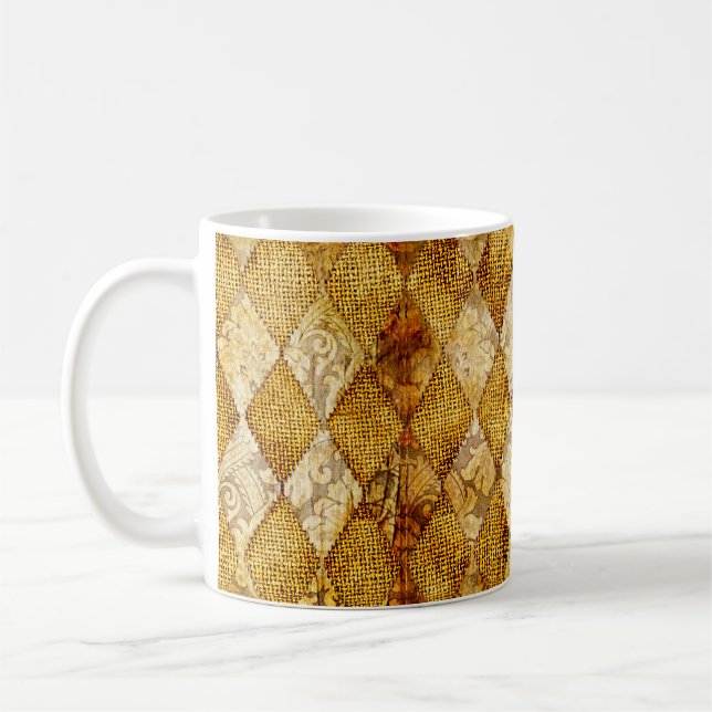 geometrisk retrobakgrund i guldfärgat färg kaffemugg (Vänster)