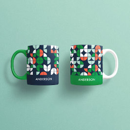 Geometrisk retroblå röd grönt modern jul Ap Mugg
