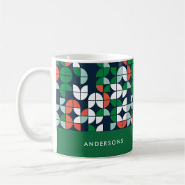 Geometrisk retroblå röd grönt modern jul kaffemugg