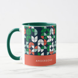Geometrisk retroblå röd grönt modern jul mugg