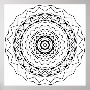Geometrisk ringmandala att färglägga Tjocka linjer Poster