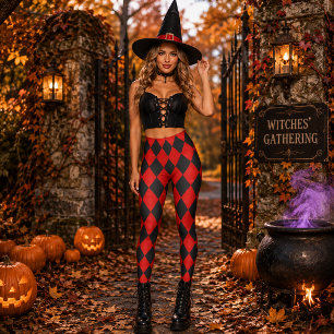 Geometrisk röd och svart diamant Halloween Leggings