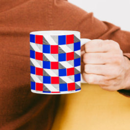 Geometrisk röd svart vit och blå mönster-estetisk kaffemugg
