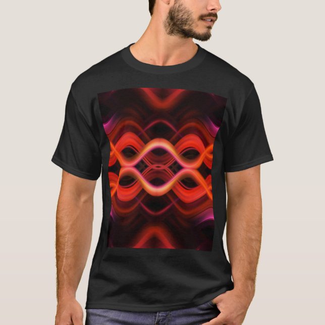 Geometrisk röd vågigt linjer-design. t shirt (Framsida)