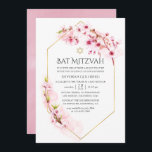 Geometrisk Rosa Cherry Blommar Bat mitzvah Inbjudningar<br><div class="desc">Rosa vattenfärgsinbjudan vår bat mitzvah inbjudan med sakura-blommar med guld geometriskt ram-anpassade till dina händelsespecifikationer.</div>