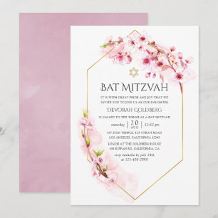 Geometrisk Rosa Cherry Blommar Bat mitzvah Inbjudningar
