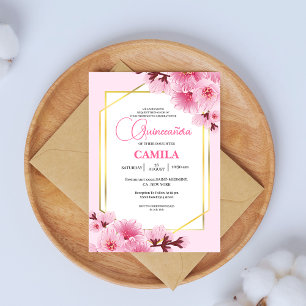 Geometrisk Rosa Guld Körsbärsblossom Quinceañera Inbjudningar