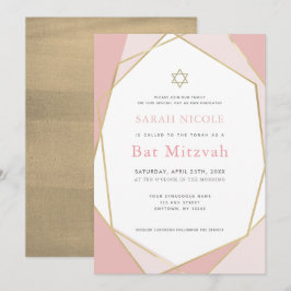 Geometrisk Rosa och Guld Bat mitzvah Inbjudningar