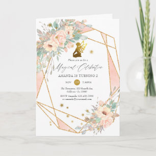 Geometrisk Rosa och Guld Fairy 2:a födelsedag Part Inbjudan