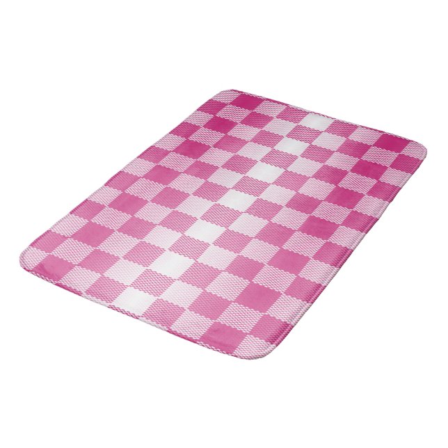 Geometrisk rosa och vitkontroll badrumsmatta (Vinklad)