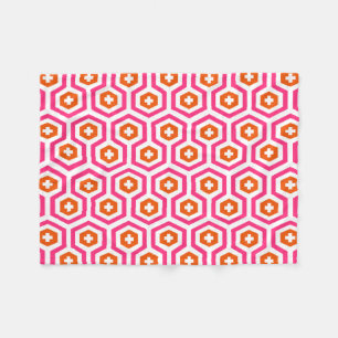 Geometrisk rosa orange sexhörning & argt mönster fleecefilt