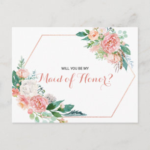 Geometrisk Rosa Vår Blommigt Maid of honor Inbjudan Vykort