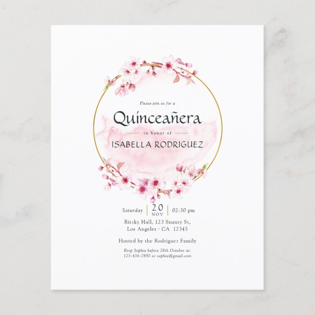 Geometrisk Rosa Vår Körsbärsblom Quinceañera  Flygblad (Framsidan)
