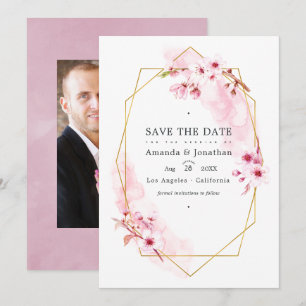 Geometrisk Rosa Vår Körsbärsblom Wedding Foto Spara Datumet