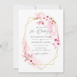 Geometrisk Rosa Vår Körsbärsblom Wedding Inbjudningar