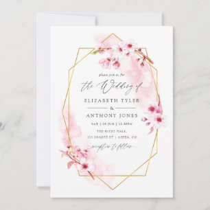 Geometrisk Rosa Vår Körsbärsblom Wedding Inbjudningar