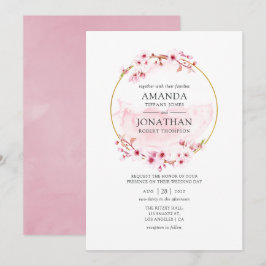 Geometrisk Rosa Vår Körsbärsblom Wedding Inbjudningar