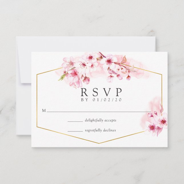 Geometrisk Rosa Vår Körsbärsblom Wedding OSA Kort (Framsida)
