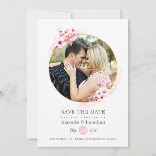 Geometrisk Rosa Vår Körsbärsblom Wedding Spara Datumet