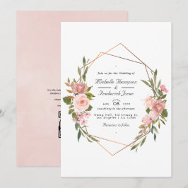 Geometrisk Rose Gold och Rosafärgad Bröllopsfoto I Inbjudningar