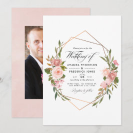 Geometrisk Rose Gold och Rosafärgad Bröllopsfoto Inbjudningar