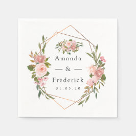 Geometrisk Rouge och Rose Gold Blommig Bröllop Pappersservett