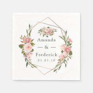 Geometrisk Rouge och Rose Gold Blommig Bröllop Pappersservett